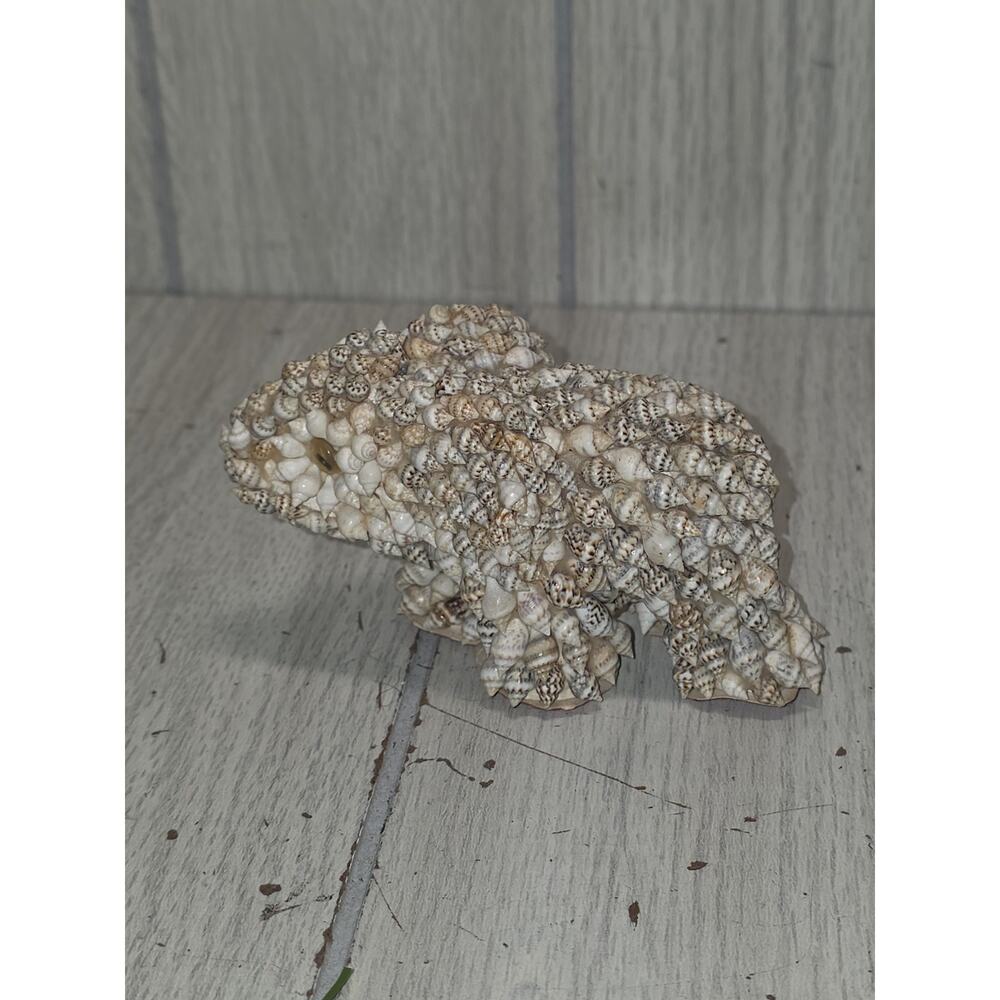 Vintage Sea Shell Encrusted Elephant Trunk Up 4" Ocean Beach Boho